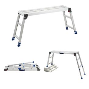 Folding Work Platform, Adjustable Height 584-876 mm, 1016 x 305 mm Aluminum Step Stool, 226.8 kg Load Capacity, Heavy Duty Non-Slip Platform Ladder