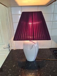 Lovely ceramic table lamp with purple shade