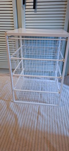 Jonaxel 4 x Wire Basket Roller Chest Drawer Storage White with Tabletop