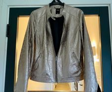 Metallic/gold biker style faux leather jacket Size XL UK 12-14