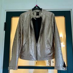 Metallic/gold biker style faux leather jacket Size XL UK 12-14