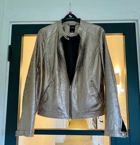 Metallic/gold biker style faux leather jacket Size XL UK 12-14