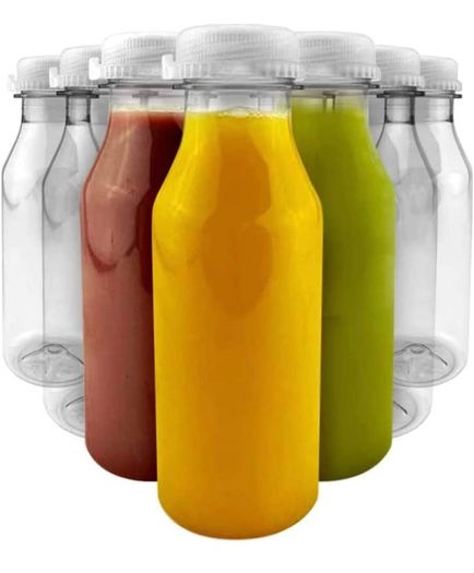 Clear Juice Bottles with Tamper Evident Lids - 20 Pack - 500 mL - 17oz Bottles Ideal for Water, Fresh Fruit Juices, Lemonade, Milk, and Other To-Go Beverages - Hand Washable and Reusable (FREE POSTAGE)