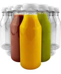 Clear Juice Bottles with Tamper Evident Lids - 20 Pack - 500 mL - 17oz Bottles Ideal for Water, Fresh Fruit Juices, Lemonade, Milk, and Other To-Go Beverages - Hand Washable and Reusable (FREE POSTAGE)