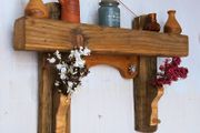NEW Rustic Oak Beam Floating Shelf with hooks