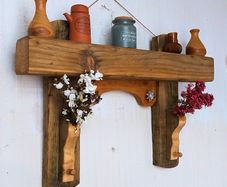 NEW Rustic Oak Beam Floating Shelf with hooks