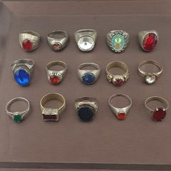 Lot of 15 Collectible Brass Rings Antique Style Mixed Stone Rings