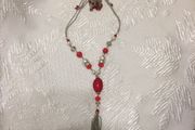 red bead and pearl necklace and earrings