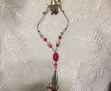 red bead and pearl necklace and earrings