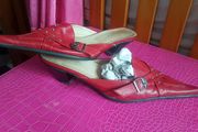 leather pointed toe red shoes size uk 2 barely worn like new