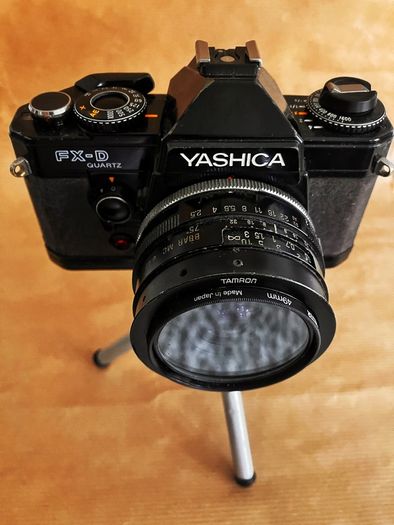 Yashica FX-D Quartz compact, manual-focus 35mm SLR film camera + 3 lenses.