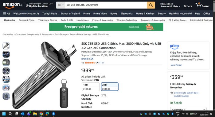 2TB Portable External SSD Flash Drive: SSK 2TB SSD USB C Stick