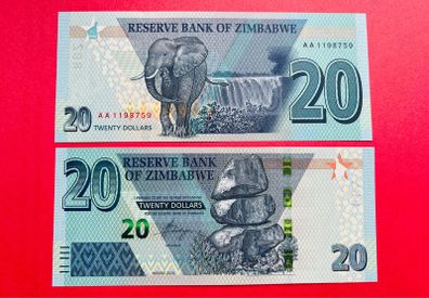 Zimbabwe  20 Dollars  2020   ( UNCIRCULATED ) New Revised Hybrid.