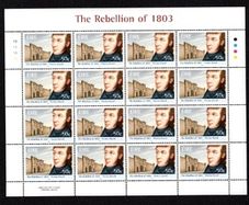 2003 Ireland Centenary of 1803 Rebellion (41c Robert Emmett, 50c Thomas Russell & 57c Anne Devlin) Plate 1B1B1B1B Commemorative Stamp Sheetlet Mint Never Hinged (MNH)