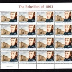 2003 Ireland Centenary of 1803 Rebellion (41c Robert Emmett, 50c Thomas Russell & 57c Anne Devlin) Plate 1B1B1B1B Commemorative Stamp Sheetlet Mint Never Hinged (MNH)
