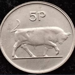 [#2121] - Ireland 1978 | RIM ERROR | Irish 5p | Five Pence | Bull | KM.22
