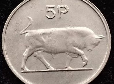 [#2121] - Ireland 1978 | RIM ERROR | Irish 5p | Five Pence | Bull | KM.22