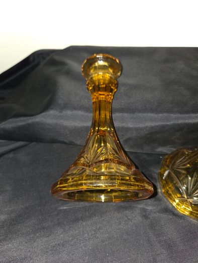 Pair of Art Deco Amber Glass Candleholders