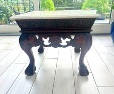 mahogany coffee table with beige marble top