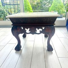 mahogany coffee table with beige marble top