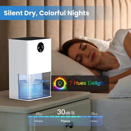 Dehumidifier for Home 22.5W  1800ML Electric Dehumidifiers 400ML/Day Auto Off 4/8H Timer Auto Defrost Ultra Quiet 7 Coloured LED Portable Dehumidifier for Drying Clothes Bedroom, Bathroom, Wardrobe, RV