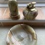 Vintage Japanese Green/Brown 1960's Onyx Marble Stone 3 pce set Image 3