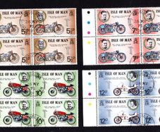 1975 Isle of Man Tourist Trophy Motorcycle Races Commemorative Stamps Fine Used Marginal Blocks of 4