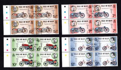 1975 Isle of Man Tourist Trophy Motorcycle Races Commemorative Stamps Fine Used Marginal Blocks of 4