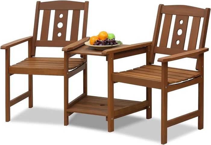 FREE P&P Outdoor Hardwood Jack & Jill Chair Set, Wood, Natural, 162.1 (W) x 91.4 (H) x 72.9 (D) cm