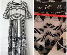 Boho maxi dress F&F Aztec folk festival fab black & white