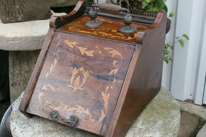 Antique Dublin Inlaid Wood Coal Bin Fireplace Fire Scuttle Box 1850