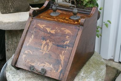 Antique Dublin Inlaid Wood Coal Bin Fireplace Fire Scuttle Box 1850