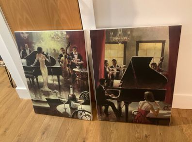 Elegant Pair of Jazz Lounge Canvas Prints