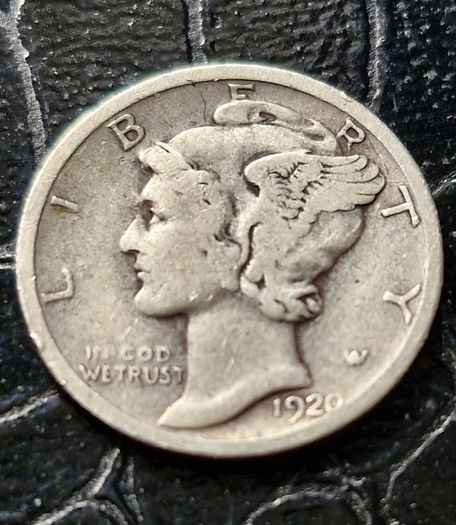 USA 1920 Mercury Dime 10 Cent Silver Coin