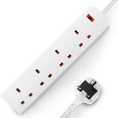 DESIRETECH White Electric Extension Lead - 4 Gang, 1 Metre Cable with UK Plug & 3 Pin Socket - Wall Mountable & Multi Socket Mains Strip for Home, Bedroom, Kitchen, & Office (1 Pack)
