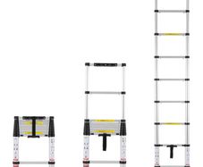 Telescoping Ladder, 8.5FT Aluminum Lightweight Extension Ladder, One-button Retraction Collapsible Ladder, 375 LBS Capacity with Non-slip Feet, Portable Compact Ladders for Home, RV, Loft