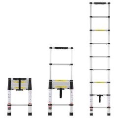 Telescoping Ladder, 8.5FT Aluminum Lightweight Extension Ladder, One-button Retraction Collapsible Ladder, 375 LBS Capacity with Non-slip Feet, Portable Compact Ladders for Home, RV, Loft