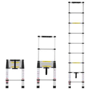 Telescoping Ladder, 8.5FT Aluminum Lightweight Extension Ladder, One-button Retraction Collapsible Ladder, 375 LBS Capacity with Non-slip Feet, Portable Compact Ladders for Home, RV, Loft