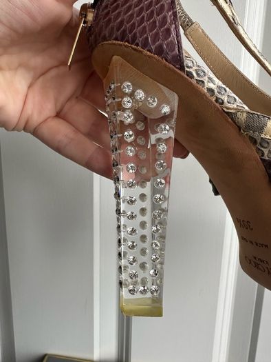 Jimmy Choo Cyndi Rhinestone Lucite Sandals - Sz 39.5