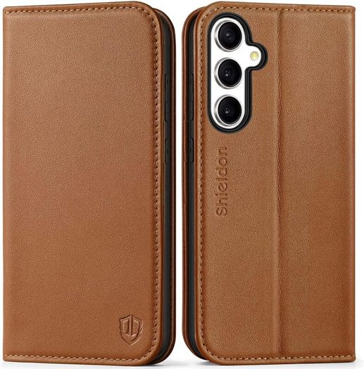 SHIELDON Wallet Case for Galaxy S25+ Plus, Genuine Leather, Saddle Brown