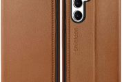 SHIELDON Wallet Case for Galaxy S25+ Plus, Genuine Leather, Saddle Brown