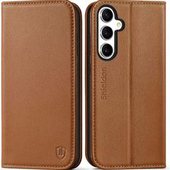 SHIELDON Wallet Case for Galaxy S25+ Plus, Genuine Leather, Saddle Brown