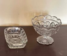 Vintage Pressed Glass Pedestal Bowl & Serving Tray Set