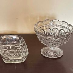 Vintage Pressed Glass Pedestal Bowl & Serving Tray Set