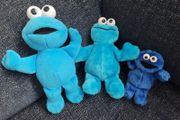 Sesame Street Cookie Monsters Set of 3 Various Sizes Like New Soft Toys Plush Teddy Bears