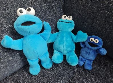 Sesame Street Cookie Monsters Set of 3 Various Sizes Like New Soft Toys Plush Teddy Bears