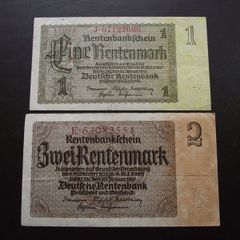 Germany. Rentenbankschein. 1 Mark & 2 Mark (30.1.1937)