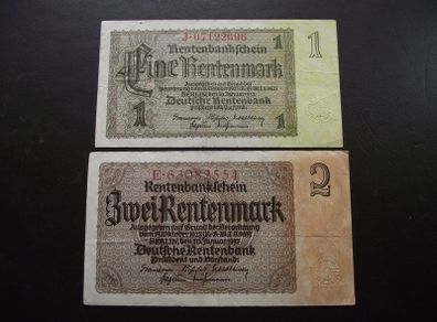 Germany. Rentenbankschein. 1 Mark & 2 Mark (30.1.1937)