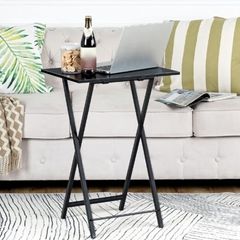 TV Tables for Eating Foldable, TV Tray Table, Small Sofa Laptop Dinner Table for Small Space, Metal Frame, Black