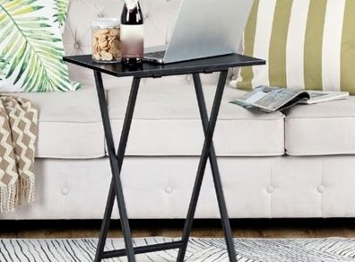 TV Tables for Eating Foldable, TV Tray Table, Small Sofa Laptop Dinner Table for Small Space, Metal Frame, Black